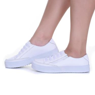 Imagem de Tênis Feminino branco de couro Ajuste Elástico e zíper - Izabela Araújo-Feminino