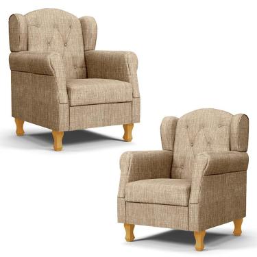 Imagem de Kit 02 Poltronas De Amamentação Pés Madeira Lucy P04 Linho Bege Escuro - Mpozenato