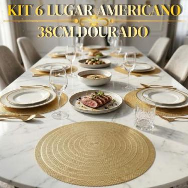 Imagem de Jogo 6 Lugar Americano Dourado Redondo 38cm De PVC Mesa Posta Lyor Sol