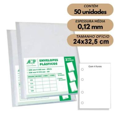 Imagem de Envelope Plastico Acp Ofício 4 Furos 0,12mm C/50 240X325mm