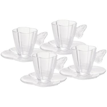 Imagem de Xícara De Chá C/4 Vidro, Pires Butterfly 180ml 29272 Wolff, Transparen