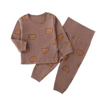 Imagem de Conjunto De Pijamas De Algodão Para Bebês Com Estampa De Urso, Manga L