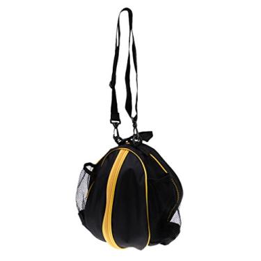 Imagem de harayaa Bolsa de basquete impermeável com alça de ombro ajustável, bolsa de bola, para futebol de vôlei, preta + amarela