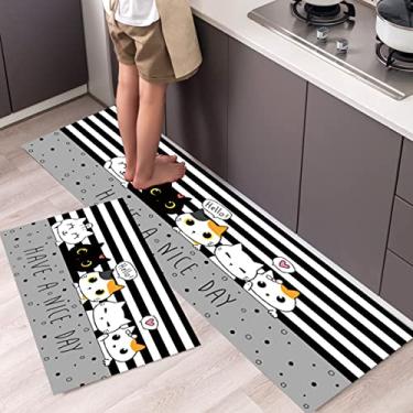 Imagem de jia cool Conjunto de 2 tapetes de cozinha e tapetes absorventes de microfibra macia tapete de banheiro treliça marroquina antiderrapante tapete de cozinha conjunto de corredor, 40,64 x 60,96 cm,
