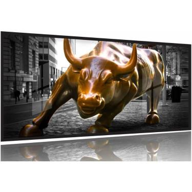 Imagem de Quadro Decorativo Moderno Touro De Wall Street com 130x60 Moldura Preta 2x2