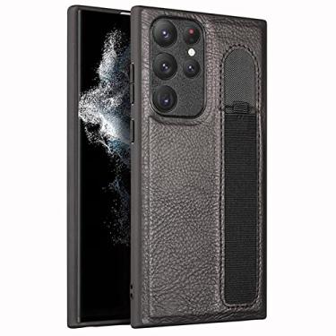 Imagem de Capa para Galaxy S22/S22+/S22 Ultra com suporte para caneta S, capa de couro PU padrão de crocodilo meio embrulhada com proteção de câmera slim fit capa à prova de choque, preta, S22plus 16,5 cm