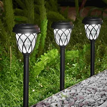 Imagem de Pacote de 8 Luzes Solares Exteriores Decorativas para Caminho de Jardim Passarela Calçada Calçada Quintal Luzes de Paisagem Brilhantes Alimentado por energia solar para iluminação de paisagem. Cor preta (luz branca fria)
