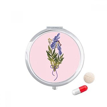Imagem de Porta-comprimidos azul com flor de lavanda, caixa de armazenamento de remédios