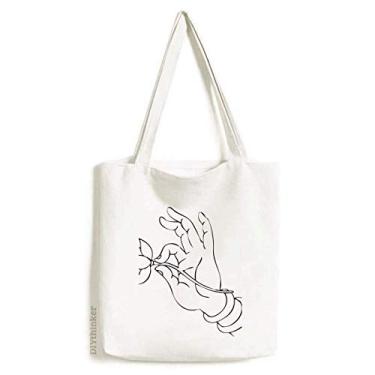 Imagem de Bolsa de lona com estampa de desenho de linha de lótus da Culture Hand Bolsa de compras casual