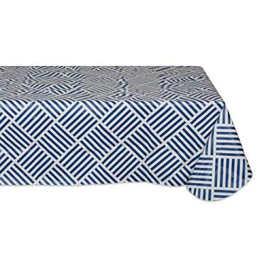 Imagem de DII Coleção de mesa de vinil para ambientes internos/externos, estampa quadriculada, toalha de mesa com forro de flanela, retângulo, 132 x 188 cm, azul-marinho