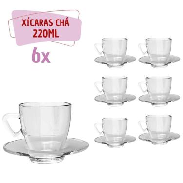 Imagem de Kit 6 Xícaras Chá Vidro 220mL C/ Pires Moderna Transparente