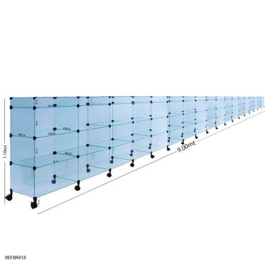 Imagem de Balcão de Atendimento Modulado em Vidro com Rodízios + Porta Bijuterias -9,00 x 1,10 x 0,40