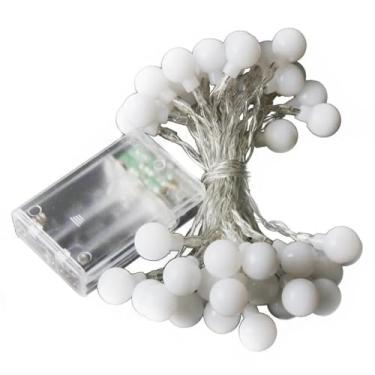 Imagem de Cordão Fio Varal 4m 20 Bolinhas Pingente Plástico Branco/Fosco Led Pilha 3 AA Luz Branco Quente Uso Interno & Externo Camping Festa Natal Festas