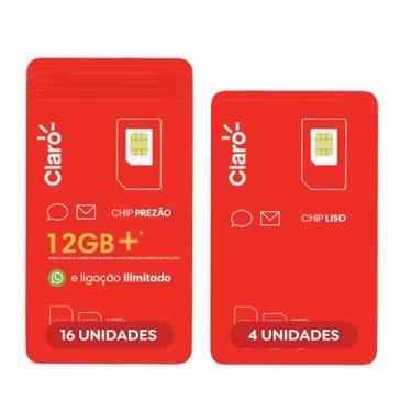 Imagem de Chip Claro Kit 20: 4 Chip S/Recarga+16 C/R$10 De Recarga