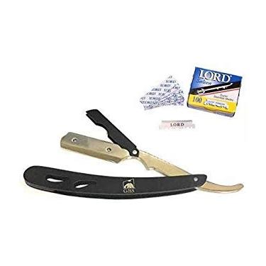 Imagem de GBS Folding Barber reta da borda Safety Razor com 100 cartões de Single Edge Lâmina Compatível com Single e Double Edge Blades