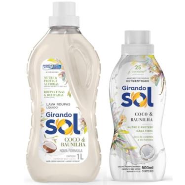 Imagem de Kit Amaciante Concentrado Coco & Baunilha Girando Sol 500 ml Rende 25 Lavagens E Lava Roupas Coco & Baunilha 1 Litro