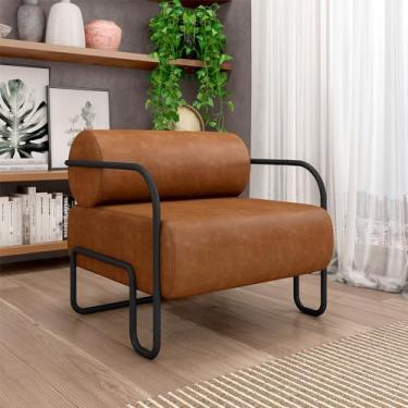 Imagem de Poltrona Decorativa Sala de Estar Polatsk Base Industrial de Ferro PU Caramelo G33 - Gran Belo