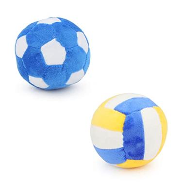 Imagem de Bolas interativas para cães, pacote com 2 bolas de pelúcia para cães, bola de brinquedo de vôlei de futebol, esportes ao ar livre, brinquedo de pelúcia para cães pequenos e médios (futebol + vôlei)