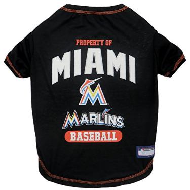 Imagem de Camiseta MLB Miami Marlins Dog, Média. Camiseta licenciada para animais de estimação, colorida com logotipos de equipe