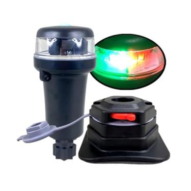 Imagem de Pactrade Marine Luz de navegação preta inflável para barco base adesiva LED 3 pilhas AA (verde + vermelho com suportes de base)