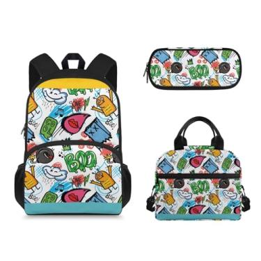 Imagem de Spowatriy Conjunto de mochila divertida 3 em 1 para crianças, pré-escolares, meninas, meninos, viagem, laptop, mochila com lancheira, estojo de lápis, mochila escolar com alças acolchoadas