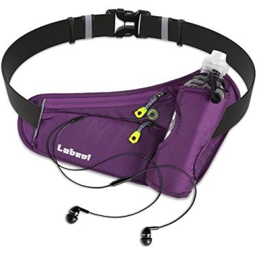 Imagem de Labeol Cinto de hidratação para corrida com suporte para garrafa de água, pochete refletiva ajustável com suporte de garrafa, compatível com cinto de celular, cinto de corrida ao ar livre, Roxa, One