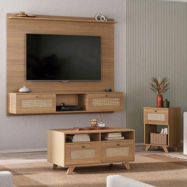 Imagem de Sala de Estar Completa para TV Até 72 Polegadas Decor 2 Portas Carvalho - Pnr Móveis