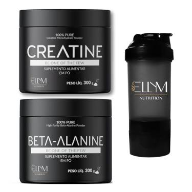 Imagem de Kit Creatina 300g Pura Monohidratada + Beta Alanina 300g + Coqueteleira 500mL Preta Shakeira ELLYM NUTRITION Alto Rendimento Qualidade Premium