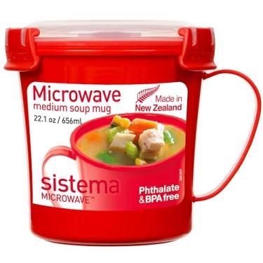 Imagem de Sistema Caneca de sopa de micro-ondas com tampa e ventilação de liberação de vapor, pode ser lavada na lava-louças, 650 ml, vermelha