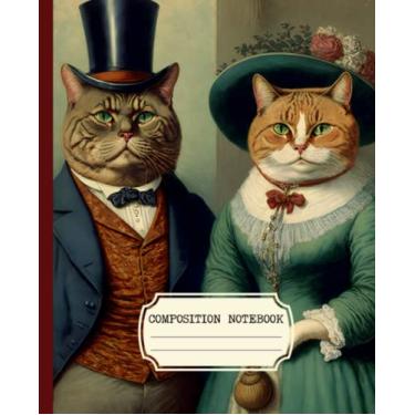 Imagem de Caderno de composição: design de capa de casal de gatos elegante estética vintage