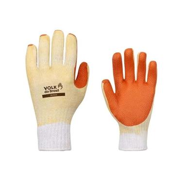 Imagem de Kit 6 Luva Orange de Malha Segurança Vulcanizada Gladiador Volk Emborrachada Proteção EPI