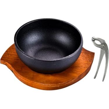 Imagem de Conjunto de tigela de pedra coreana espessa com bandeja, conjuntos de panelas de ferro fundido com clipe para cozinhar, tigela bibimbap coreana para cozinha e jantar, antiaderente, resistent