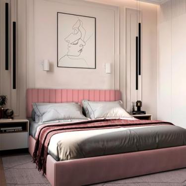 Imagem de Cabeceiras Estofada Modular Cama Casal Comum Box Painel 1,40mX45cm Módulos Adesivos (Rosa)