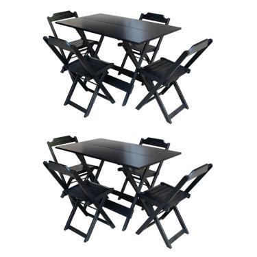 Imagem de Kit 2 Jogos de Mesa com 4 Cadeiras de Madeira Dobravel 120x70 para Bar e Restaurante - Preto