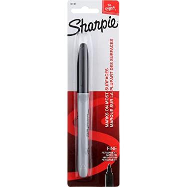 Imagem de Sharpie Marcador permanente de ponta fina 30101, marcas em papel e plástico, resistente ao desbotamento e à água, certificado AP, cor preta, pacote com 6