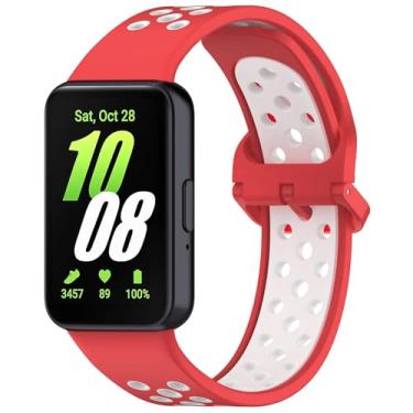 Imagem de Eiavike Pulseira esportiva de silicone para Samsung Galaxy Fit 3, respirável, dois tons, porosa, substituição para Galaxy Fit 3 2024 SM-R390 (vermelho e branco)