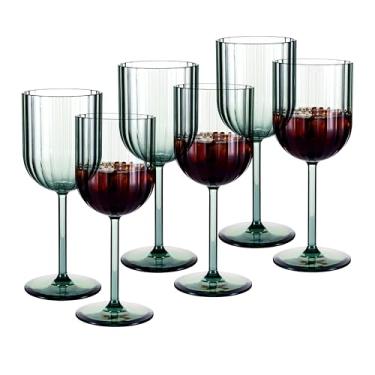 Imagem de ZAINCA Taças de vinho de haste caneladas de plástico de 400 ml, taças arcílicas nervuradas para todos os fins, conjunto de 6 verdes, reutilizáveis, resistentes a quebras, laváveis na lava-louças