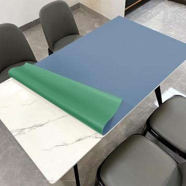 Imagem de Zinkooat Capa de mesa de couro, 1,8 mm de espessura, capa de mesa 76 x 121 cm, tapete de mesa grande, protetor de mesa, protetor de mesa para madeira, tapete de escrita (azul acinzentado + verde