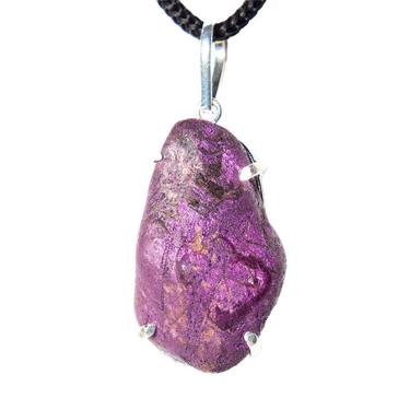 Imagem de Colar Purpurita Pedra Rolado Montagem Garra Prateado 30mm