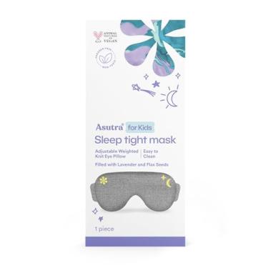 Imagem de ASUTRA Travesseiro infantil para dormir, jérsei de algodão cinza | Preenchido com botões de lavanda e sementes de linho, máscara de olho pesada, meditação e venda com bloqueio de luz