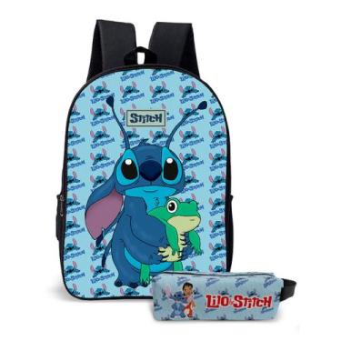 Imagem de Kit Mochila e o estojo Escolar Masculino Feminino Stitch Volta às Aula