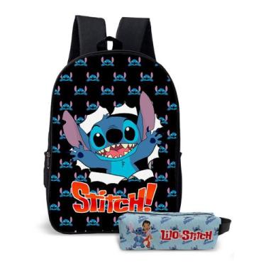 Imagem de Kit Mochila e o estojo Escolar Masculino Feminino Stitch Volta às Aula