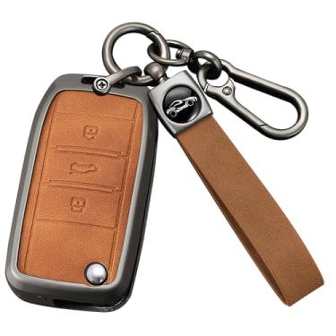 Imagem de HIBEYO Capa de chaveiro compatível com Roewe RX5 couro e acessórios de liga de zinco compatível com MG3 MG5 MG6 MG7 MG ZS GT GS 350 360 750 W5 Smart Remote Key Case-B Type Brown