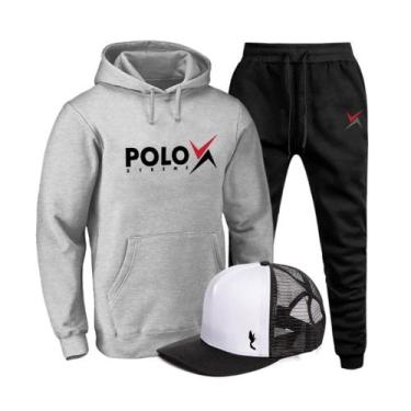 Imagem de Conjunto Moletom Masculino Confortável Canguru + Boné Macio - Polo Blu