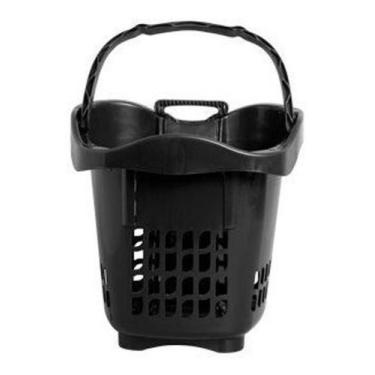 Imagem de Kit 3Un Cestas 30 Litros Cestinha Mercado Com Rodinha - Plasnew, Preta