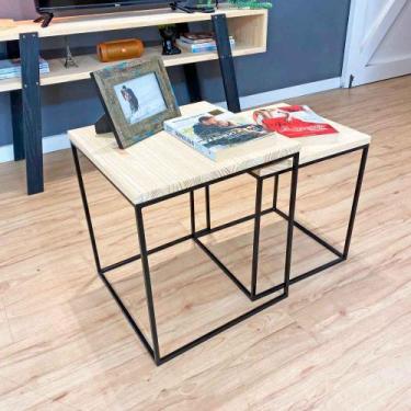 Imagem de Duo Mesa de Centro Industrial Design Quadrada de Ferro e Madeira Natur