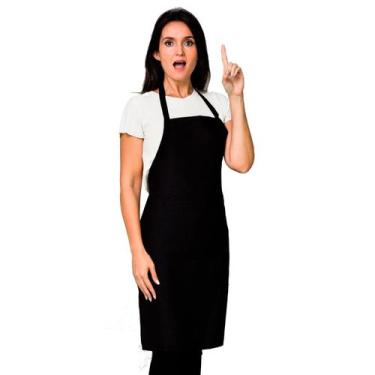 Imagem de Kit 10 Avental Preto Frontal Liso Oxford Com Bolso Grande Lojaloja - L
