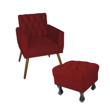 Imagem de Kit Poltrona Emilia E Puff Retrô Para Sala Quarto Suede Vermelho - LM 