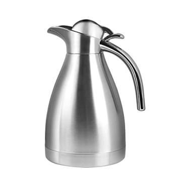 Imagem de Teqooza Garrafa térmica de aço inoxidável de grau alimentício de 100 ml, pote de armazenamento isolado a vácuo de parede dupla com botão de pressão superior, retenção de calor e frio de 12 horas para café, chá, bebidas, prata (1,0 litro)