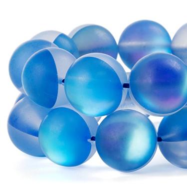 Imagem de (12mm, Dark Blue) - RUBYCA 12mm Round Moonstone Matte Crystal Glass Beads Aura for Jewellery Making Blue, 1 Strand